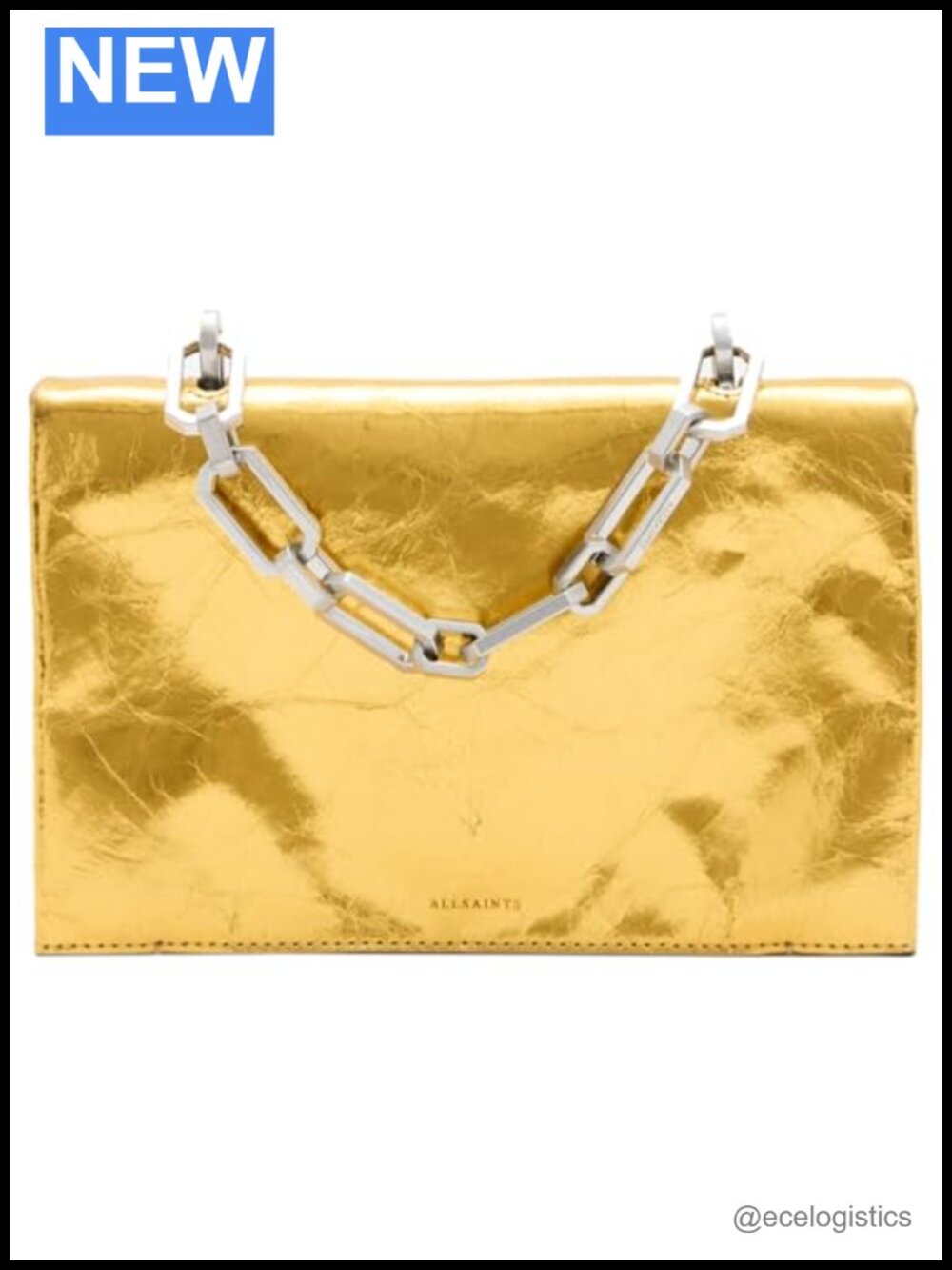 100% Leather Evening Clutch, Crossbody Chain Strap, Magnetic Closure